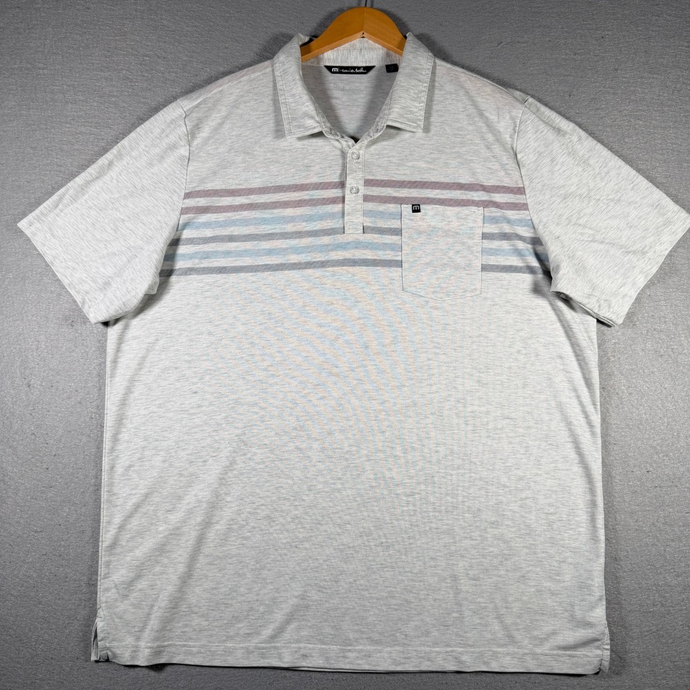 TravisMathew Mens XXXL Gray Striped Pima Cotton Blend Polo Shirt 1MT081‎ Pocket